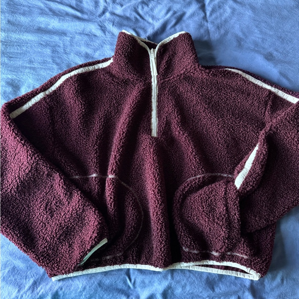 Old Navy Maroon Sherpa Quarter-Zip Pullover S